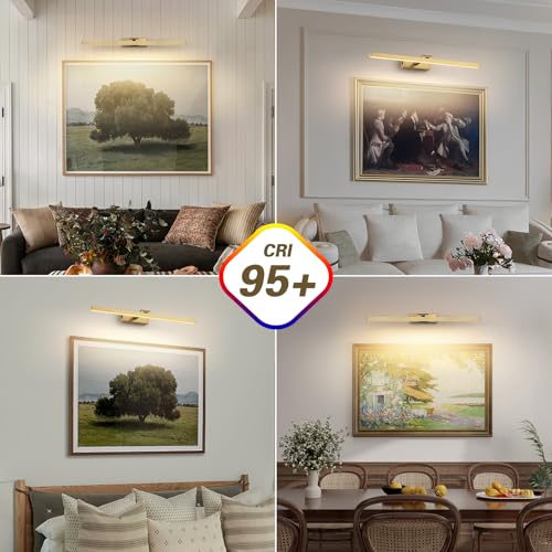 Image of Joosenhouse Battery Operated Picture Light, Wireless Gallery Light with Remote Control and Dimmable Timer Off Function, Rechargeable Painting Art Light, 23.23 Inch Brass Wall Sconce