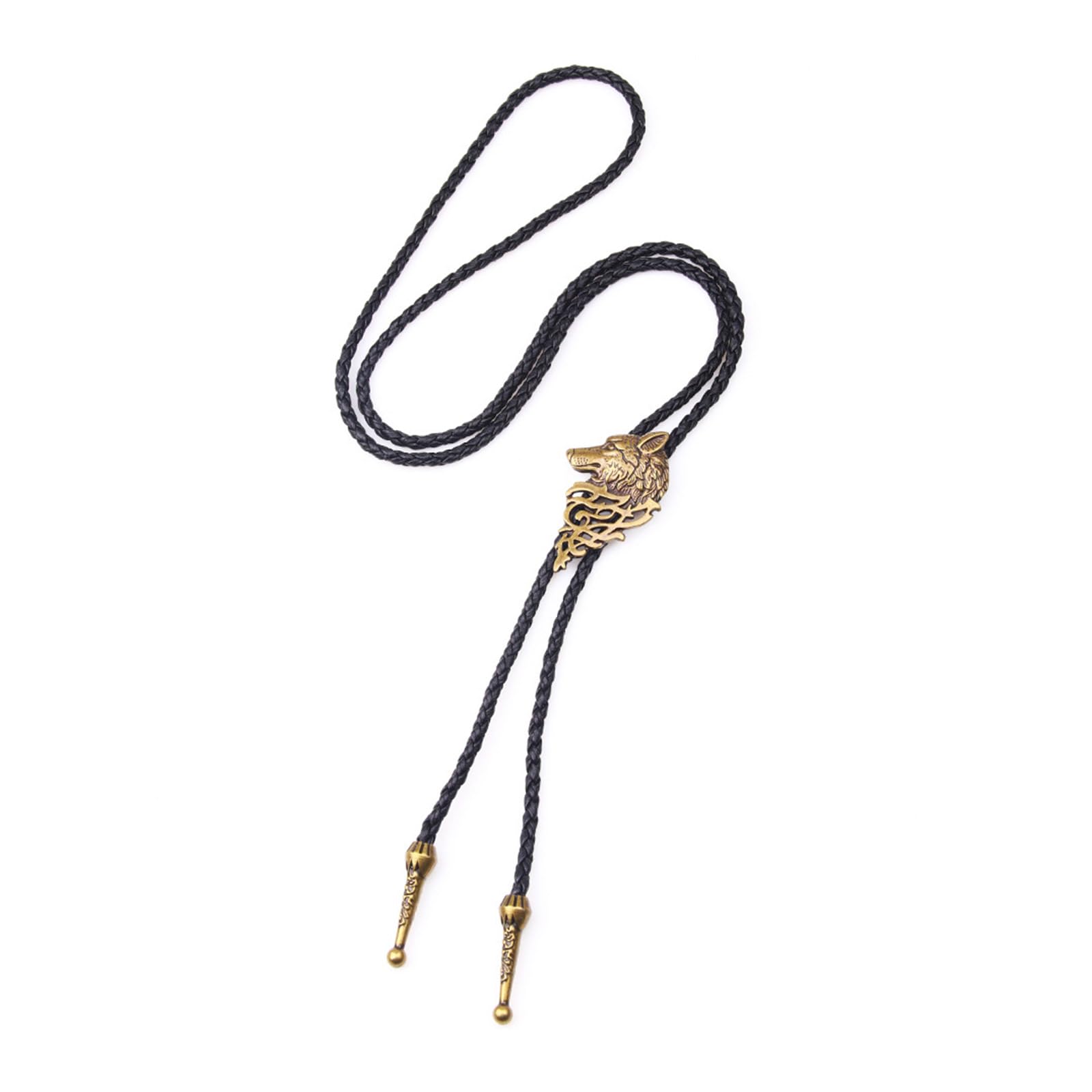 Kfwfuaee Men's Bronze Metal Wolf Bolo Tie Cowboy Wolf Necktie For Shirt Jeans Western Necklace Braided Shoestring Necktie Bola-Tie