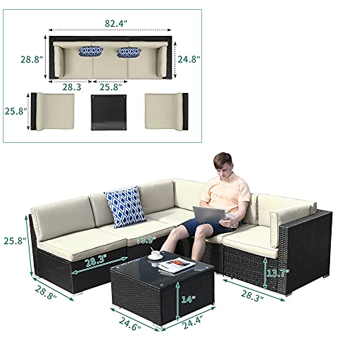 Yitahome 6 Pieces Patio Furniture Set, Outdoor Sectional Sofa Pe Wicker Conversation Set Outside Couch With Table For Porch Lawn Garden Backyard, Black #TOP6