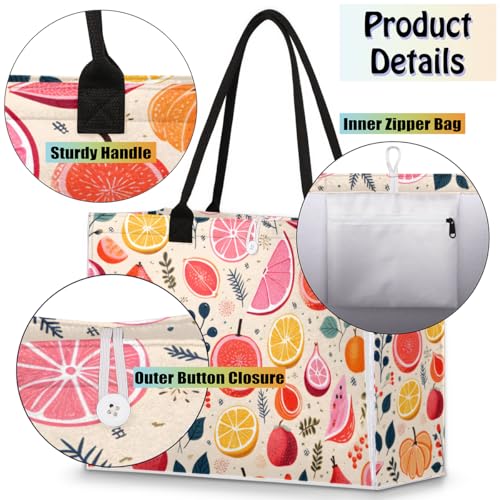 Colorful Lemon Orange Tote Bag for Women Large Beach Bag Reusable Tote Bags for Work Travel Beach Shopping4