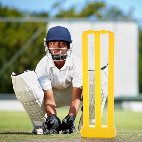 Image of Ciko Junior Hard Plastic Cricket Wickets Set for Kids for Age Group 3 to 10 Years (3 Piece Wickets, 2 Bails, Base, 20 inch Wickets Length