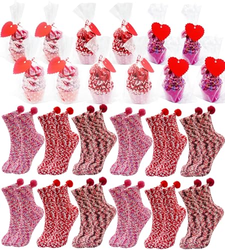 YFXQYFSH Valentine's Day Cupcake Socks, 8/12/24 Pairs Fuzzy Fluffy Slipper Socks, DIY Valentine Gift...