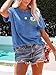 Anbech Womens Daisy Graphic Tshirt Short Sleeve Crew Neck Flower Print Summer Tee Tops (Blue, L)