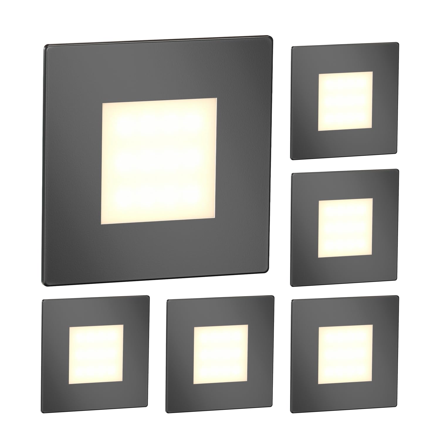 ledscom.de 6 LED Staircase Light/recessed wall Light FEX for Indoors and Outdoors, Angular, Anthracite, 85 x 85mm, Warm White