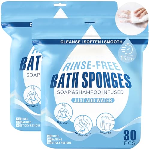 60 Pcs Disposable Rinse Free Bathing Wipes for Adults Extra Large-All-in-1 Single Use Shower Wipes Simply Dampen Lather and Dry Without Shampoo or Rinsing Ideal for Travel Post-Surgery Us