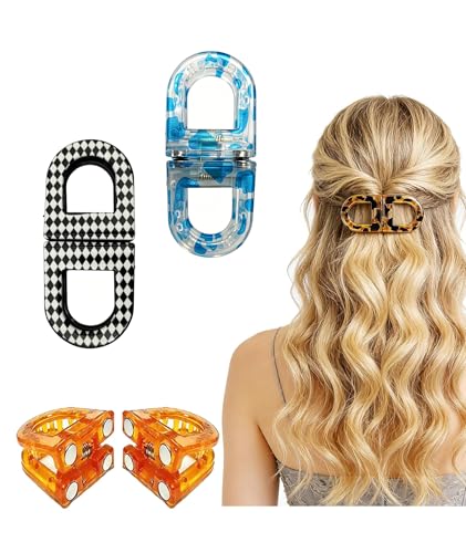 Image of 2 Pcs Hair Clutchers for Women, Magnetic Hair Clip, 2-in-1 Section Clips for Hair Styling, Daily Use and Professional Salon Clutcher Hair Accessories, Black Brown Print Hair Claw Clips (Checkered Pattern And Leopard Print)