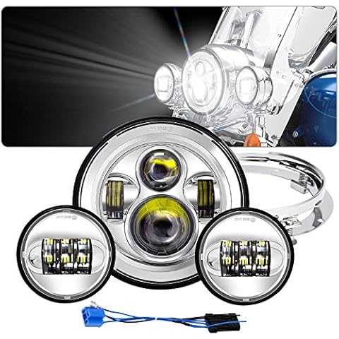 GDAUTO 7inch LED Headlight Ultra Limited with 4-1/2 LED Passing Lamps 4.5" Fog Light Mounting Bracket Ring (Chrome) Cover