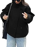 CHARTOU Women's Crop Pea Coat: Wool Blend Winter Loose Casual Short Jacket Outwear - Flattering Fit
