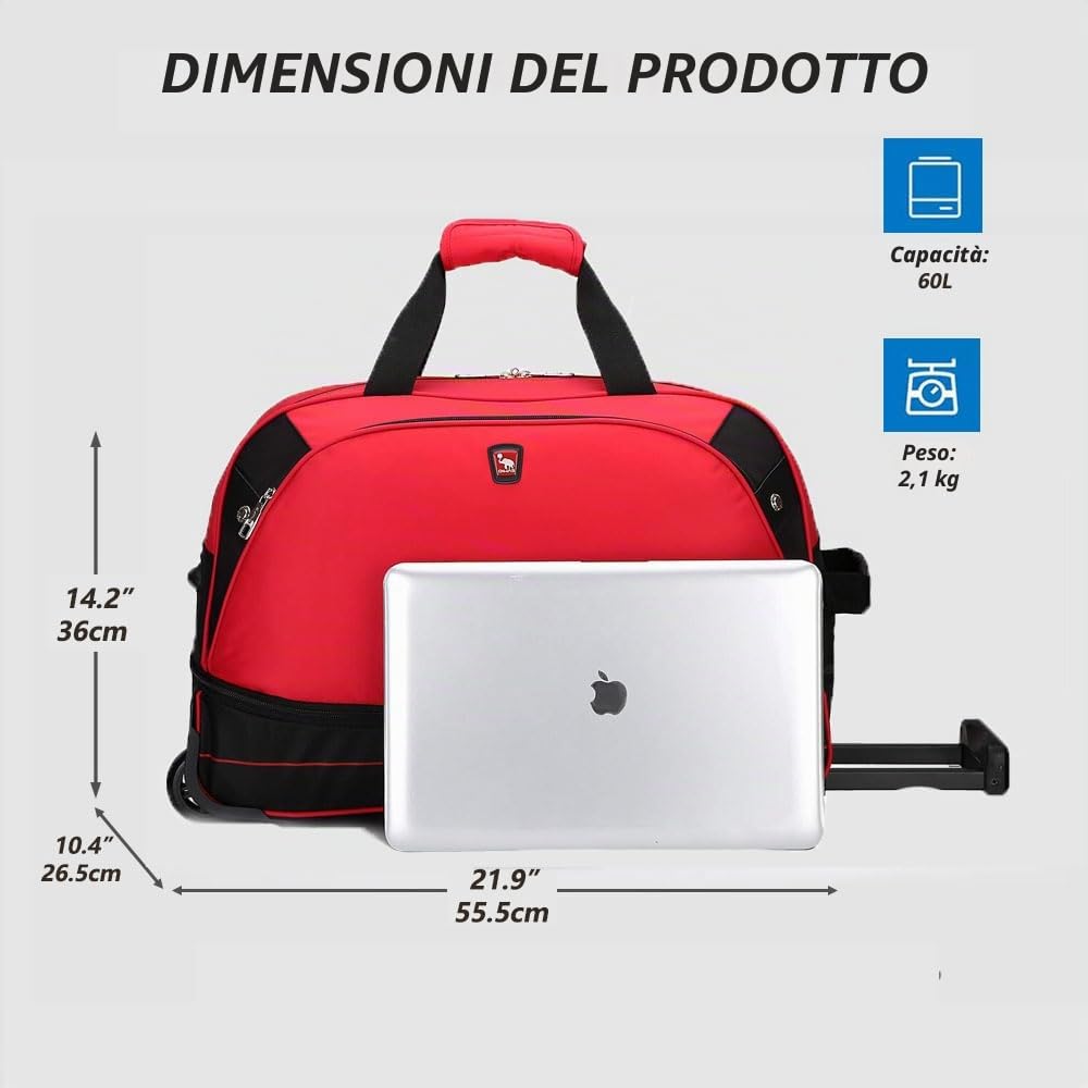 OIWAS Borsone da Viaggio con Ruote Trolley Borsa 50 cm Rosso