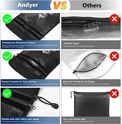 Image of Andyer 2 Pockets Fireproof Document Bag (15 inchx11 inch), Protect Values from Fire