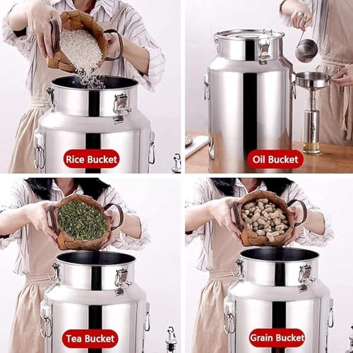 Recipiente de acero inoxidable con tapa de bloqueo para almacenamiento y transporte de líquidos, perfecto para el hogar, cocina y uso al aire libre