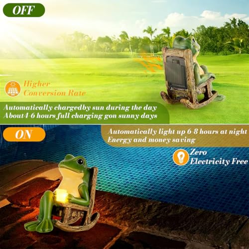 Image of HASTHIP Solar Frog Rocking Chair Statue Light, Funny Garden Resin Frog Night Light Planter Decor Mood Light, Decorative Lamp for Patio Porch Yard Home Decor Home Gift, 10x10x6cm
