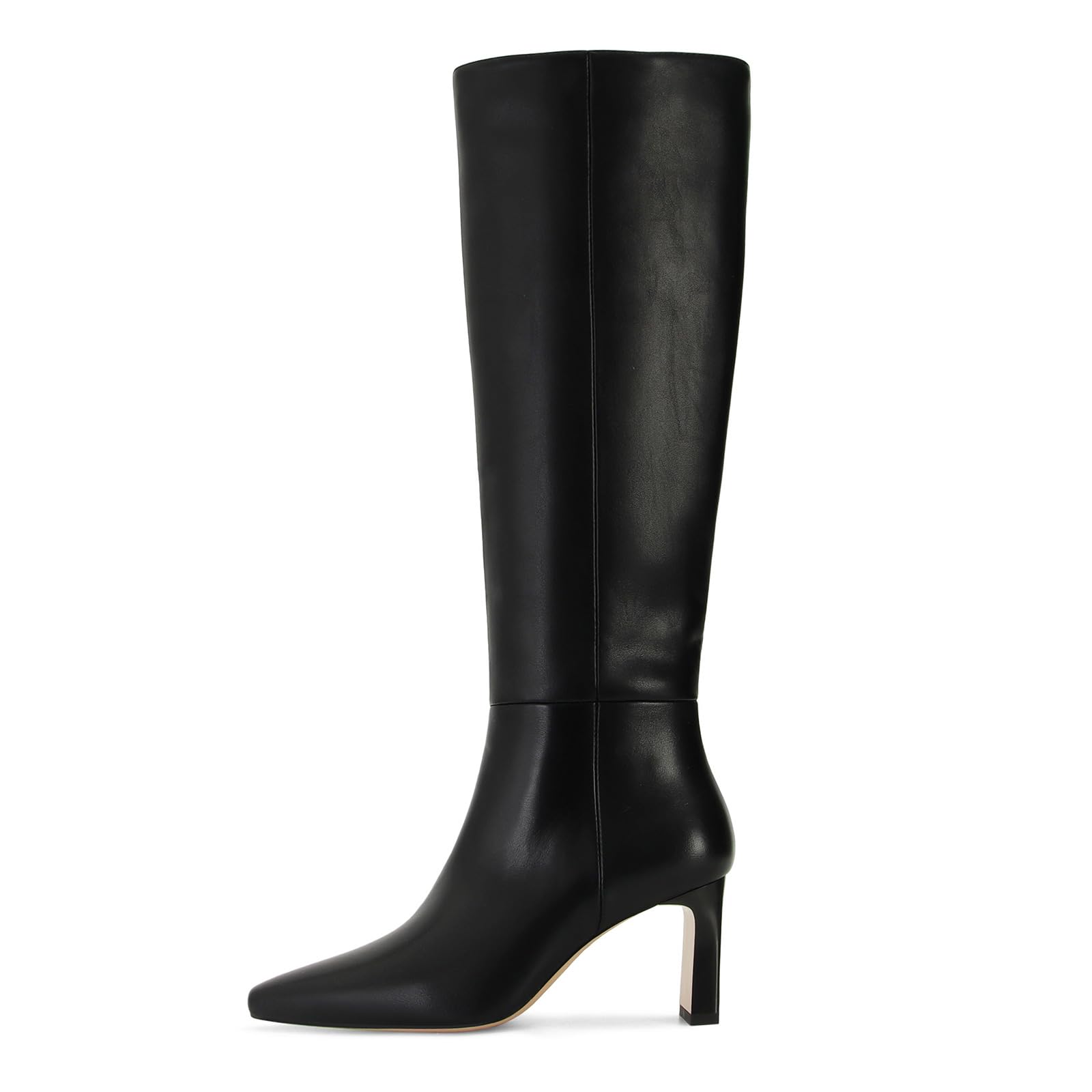 Knee High Boots for Women Square Toe Chunky Heeled Wide Calf Boots with Side Zipper Fall Dress Elastic