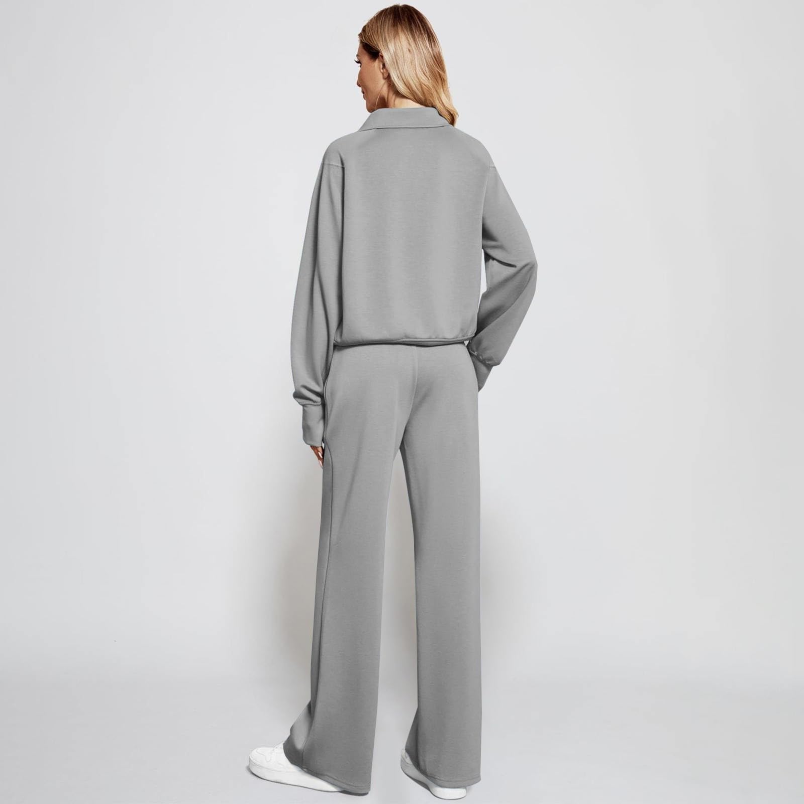 Tuta da donna oversize con colletto alla coreana, mezza zip, pantaloni da