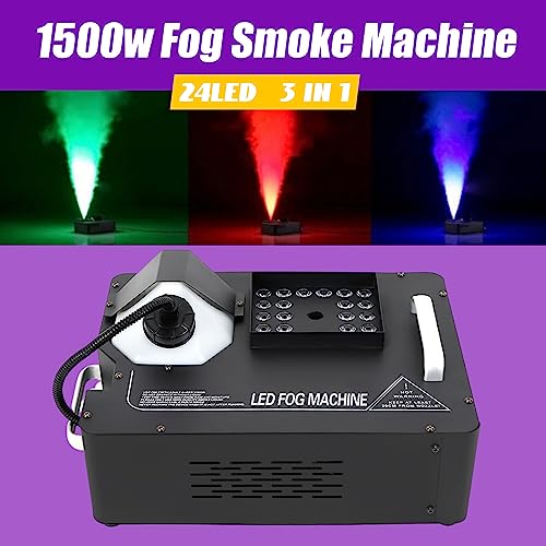 Máquina de humo para escenario de 1500 W con 24 luces LED y 7 colores, control remoto inalámbrico y DMX para DJ, bodas y Halloween miniatura 2