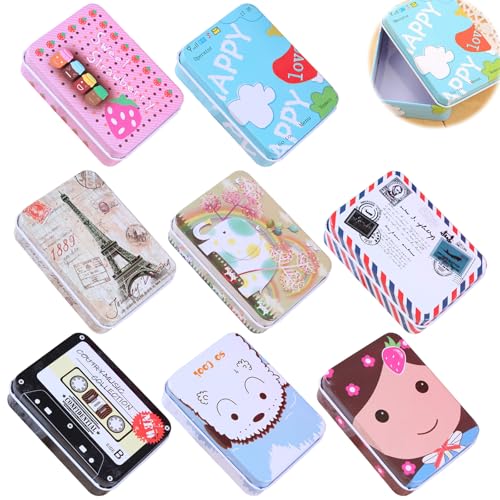 ZYEKIU 8 Pièces Rectangle Petite Boite de Rangement, Avec Couvercle Boite Metal, Portable Mini Tin Box, Etanche à Poussière Caisse Rangement pour Le Stockage de Bonbons, Bijoux, travaux manuels