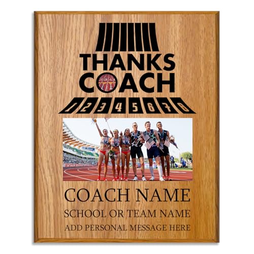 Personalized Coach Plaque - Custom Award with Name, Team Picture & Year - Coach Gift for Appreciation, Retirement, Soccer, Football, Baseball, Cheer (Track and Field, 9