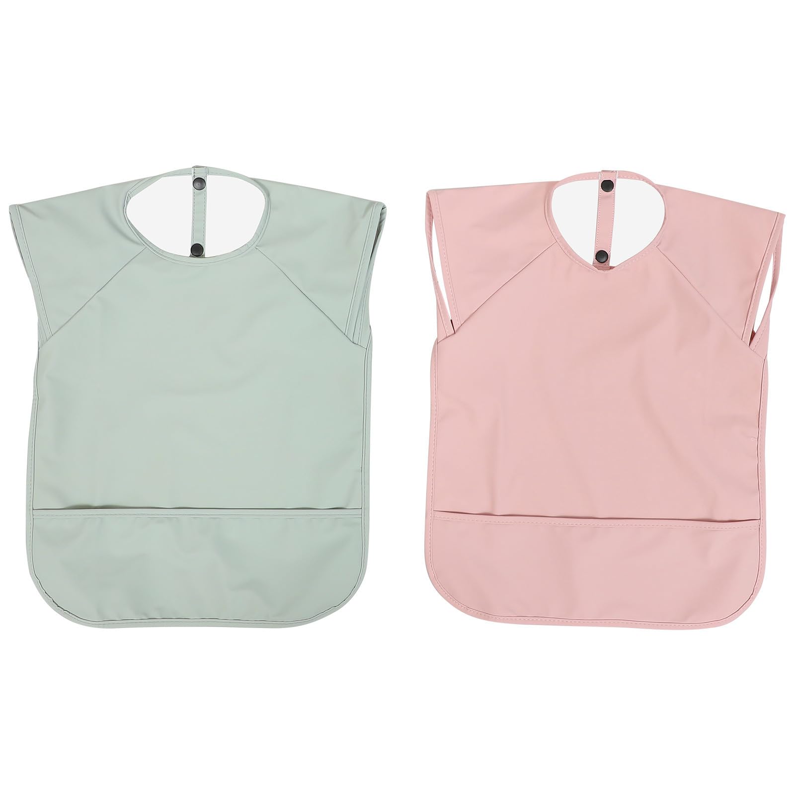 Bavaglini impermeabili per con tasca in PU senza maniche, 2 per e svezzamento, taglia S (6-12 mesi), rosa e verde, per genitori e