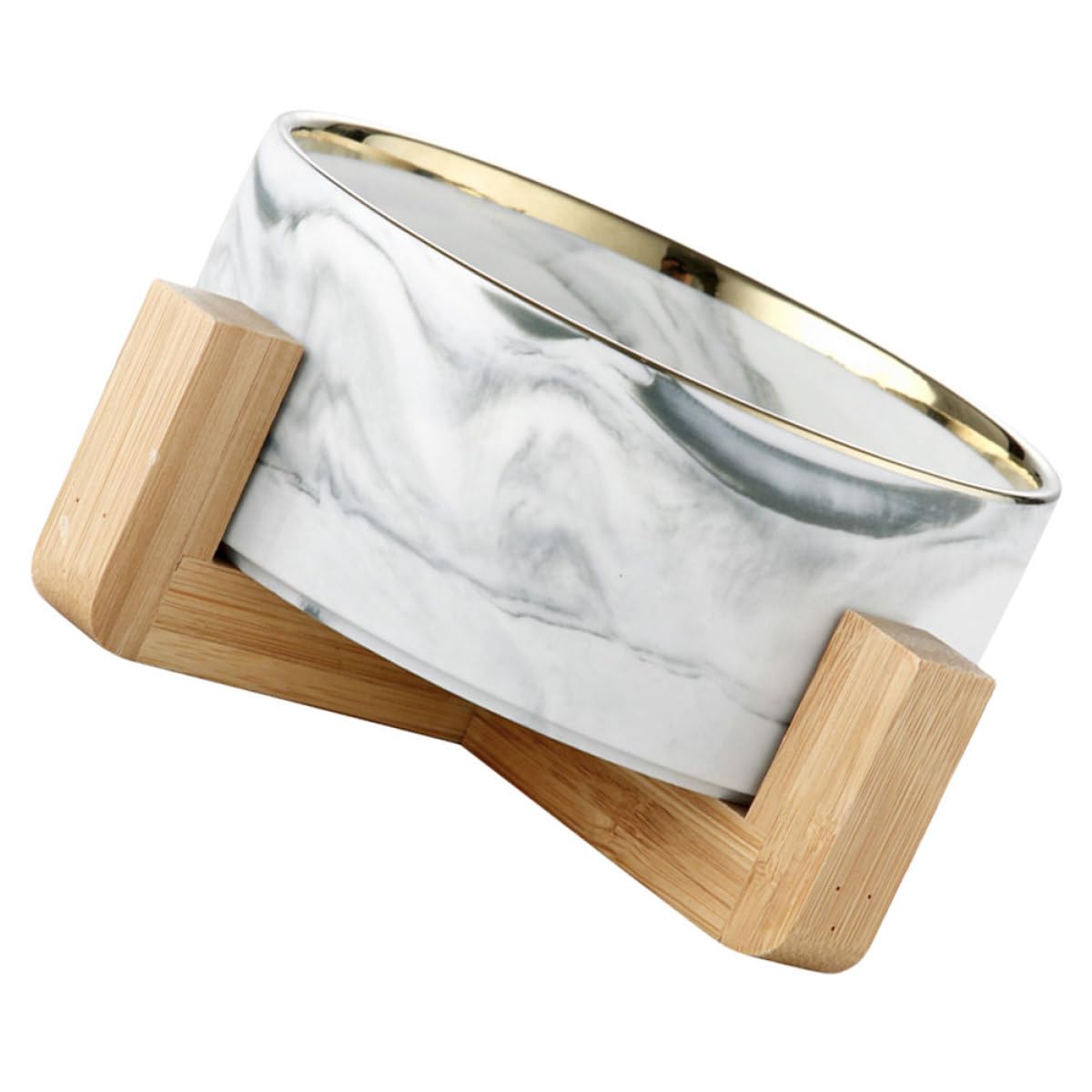 Bol pour chat marbre gris et bois pour intégrer le repas de l'animal au salon
