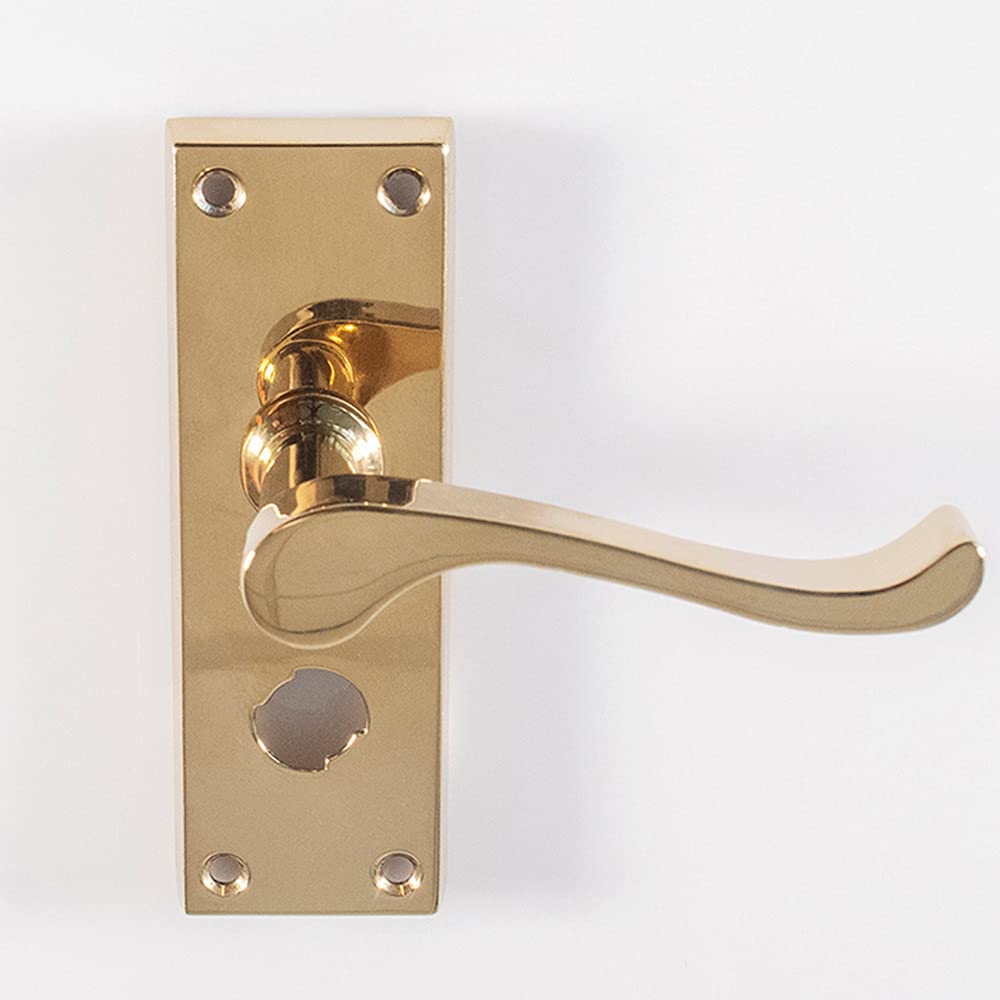 Loops Polished Brass Pair Victorian Scroll Handle On Bathroom Backplate - 120 X 41Mm - | Lever On Backplate Door Handle - Internal Door Hardware - Lock, Euro, Oval And Latch Options Available
