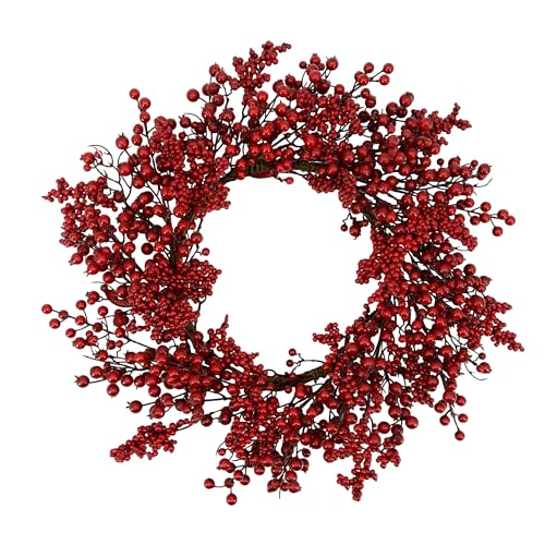 Image of YNYLCHMX 20 Inch Christmas Wreath for Front Door, Winter Wreath with Welcome Sign Red Berries, Artificial Door Xmas Wreaths for Window Wall Fireplace Farmhouse Holiday Party Decoration