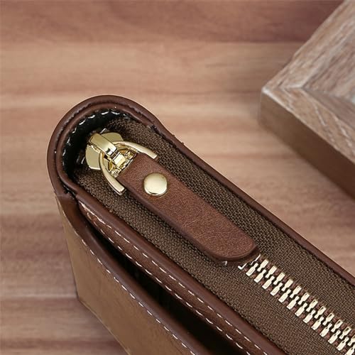 QXPDD Men's Short Wallet Driver's License Holder Purse Multifunctional Zipper Soft Leather Cardit Card Wallet Horizontal Clasp Buckle Coin Pocket Pouch Gift,Light Brown2