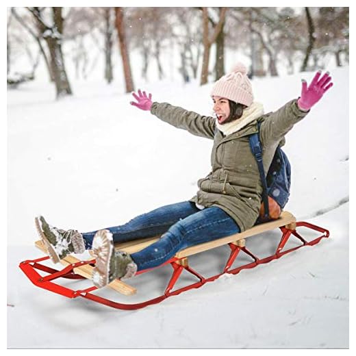Nightcore Wooden Steel Runner Sled, 54'' Pull Steering Slider with Metal Runners and Steering Bar, Snow Sleigh Toboggan with Solid Wood Seat, Portable Wood Sleigh Snow Sledge for Kids and Adults