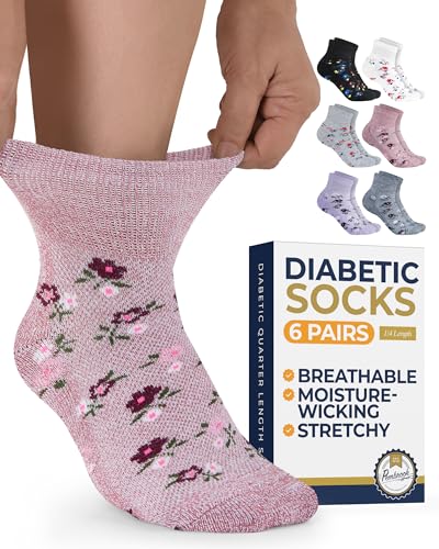 Image of Pembrook Ankle Diabetic Socks for Women & Men | 6 Pairs | Wide Non Binding Socks Quarter Length | Edema Neuropathy Socks