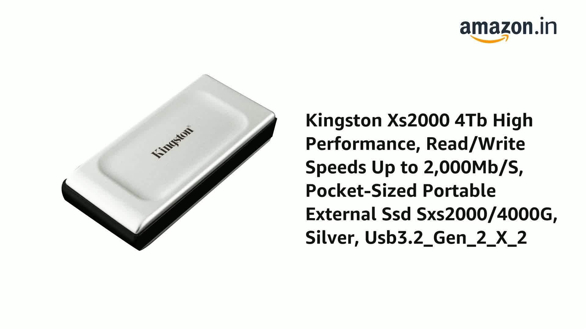 Kingston XS2000 4TB ポータブルSSD Kingston Xs2000 4Tb High Performance, Read/Write Speeds Up to