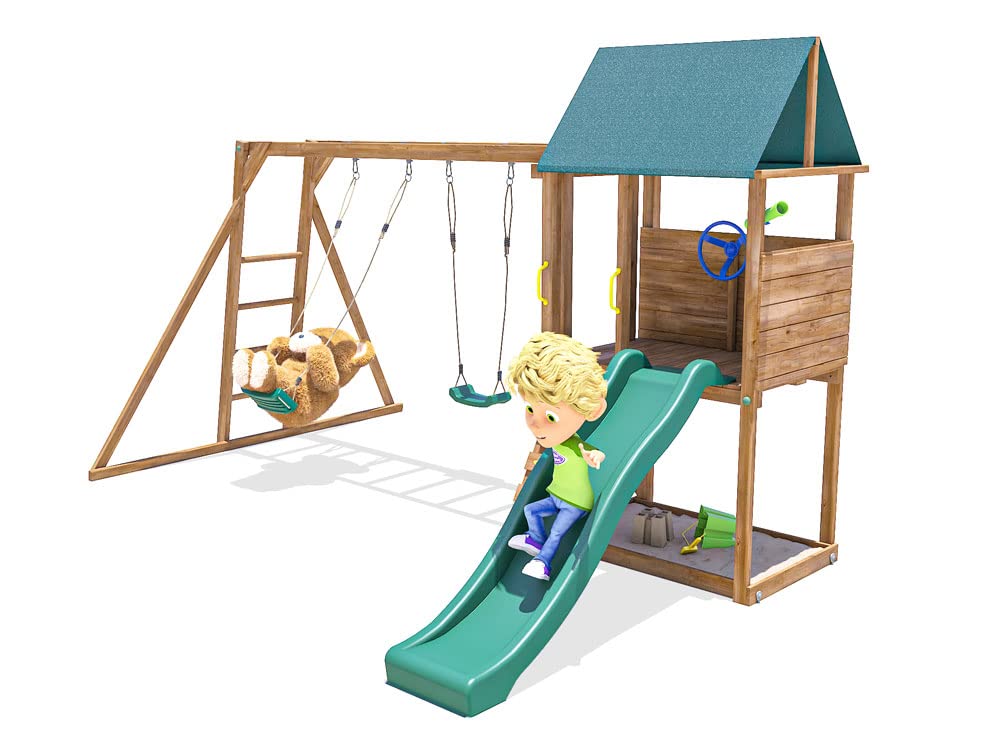 Buy Dunster House SquirrelFort Climbing Frame Monkey Bars with Playhouse Slide Online at Buy Dunster House SquirrelFort Climbing Frame Monkey Bars with Playhouse Slide Online at