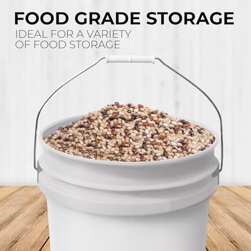 Image of 6.5-Gallon White Bucket Pail Container with Lid | Food Grade | Heavy-Duty Approx 90 MIL Extra Durable | Metal Handles with Plastic Grip | Multi-Use | Easy Stack and Store | BPA Free - 6 Pack