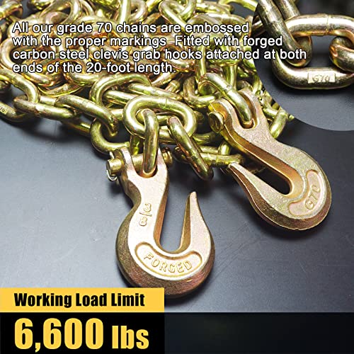 Image of 3 /8 inch-1 /2 inch Ratchet Chain Binder and 3 /8 inchx8FT G70 Binder Chain Kit,Load Binder with 5,400Lbs WLL,Tow Chain with Grappling Hook,Tie Down Heavy Loads to A Truck or Flatbed Trailer