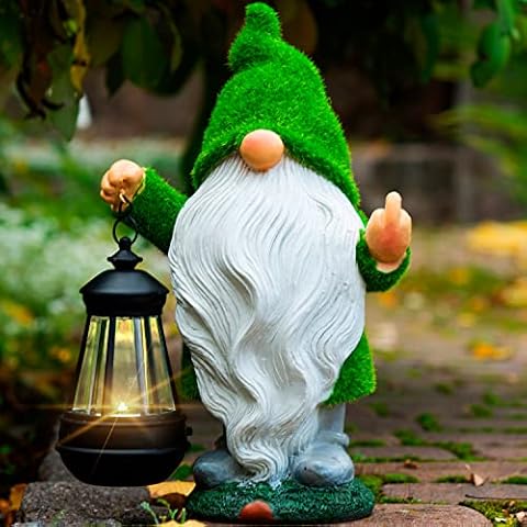 Garden Gnome 11.8, Funny Gnomes with Solar Lantern, Garden Statues Outdoor Clearance, Garden Gnomes Outdoor Funny for Patio Decor Cover