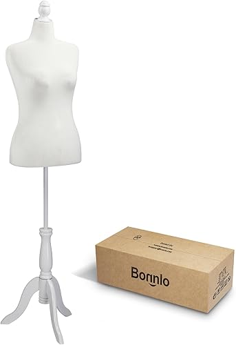 Bonnlo Forma de vestido femenino con forma de maniquí pinable con soporte de base de trípode de madera (blanco, 10-12)