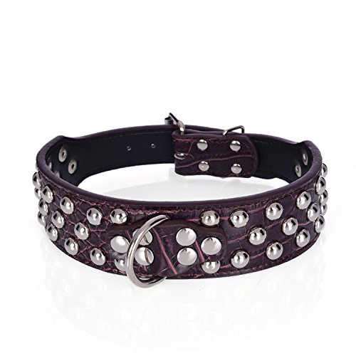 Rachel Pet Products 3 Rows Silver Rivets Studded Genuine Leather Dog Collars For Medium/Large Dogs, Brown, S #TOP20
