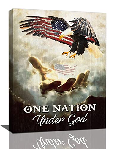 Bald Eagle Wall Art American Flag Pictures Wall Decor Rustic Christian Eagle Canvas Prints Painting Home Decor Patriotic Framed Artwork For Living Room Bedroom Office Ready To Hang 12"X16" #TOP30