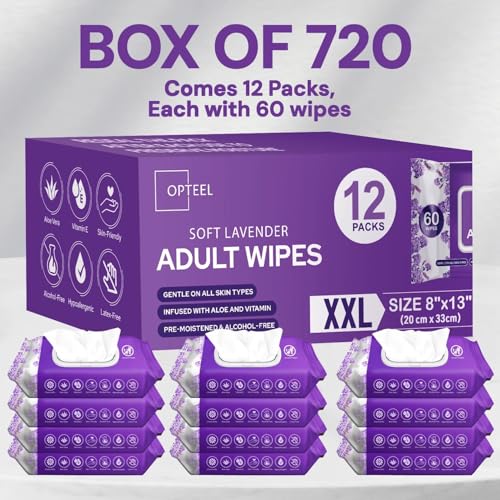 OPTEEL Adult Wet Wipes Lavender Scented – Soft Disposable Washcloths for Incontinence & Personal Hygiene 720 Count