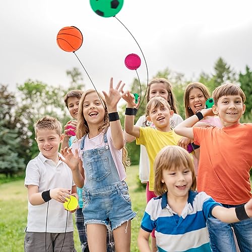 QINGHEC 8 Stück Springball mit Schnur, Ø 6cm Handgelenk Return Ball, Ball mit Gummiband, Sport Spielzeug für Kinder Erwachsen, Fußball, Basketball, Softball, Baseball
