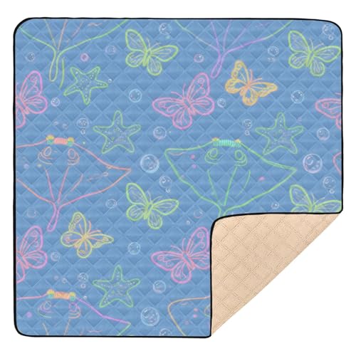 Ocean Animal Manta Ray Butterfly Colorfu Blue Cute Plegable Baby Playmat para interiores y exteriores, impermeable, para actividades de gimnasio, para bebés pequeños, 50 x 50 pulgadas