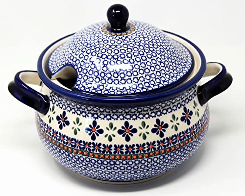 Polish Pottery 3.2 Qt. Soup Tureen From Zaklady Ceramiczne Boleslawiec in Mosaic Flower Pattern