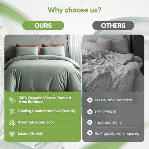 Image of TWK Luxury Sheet Set, Genuine 100% Organic Viscose Derived from Bamboo, Cooling & Breathable, Silky Soft, Bedding Sheets & Pillowcases (Sea Glass, Queen)