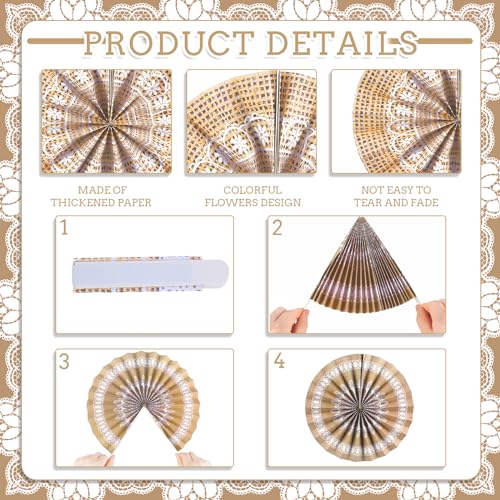 Image of 18 Pack Burlap Hanging Paper Fans Decorations, Vintage Folding Paper Fan Set with 9 Rustic Designs for Classroom Bulletin Board, Back to School, Birthday, Baby Shower, Western Party Decor