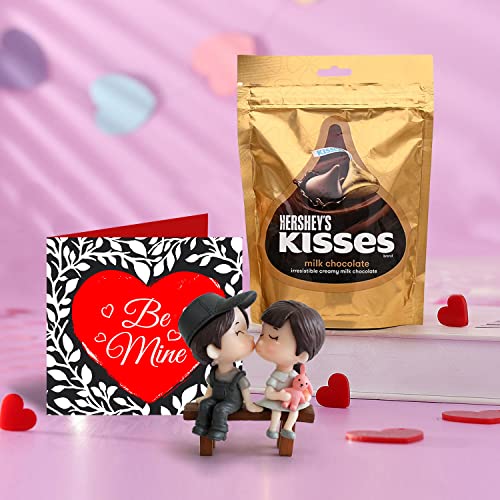 Image of TIED RIBBONS Valentine Gift For Girlfriend Boyfriend Husband Wife - Chocolates With Romantic Love Kissing Couple Statue And Greeting Card Hamper - Chocolate Gifts,200 G