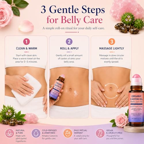 Image of Organic Castor Oil with Real Rose Quartz Roller Ball