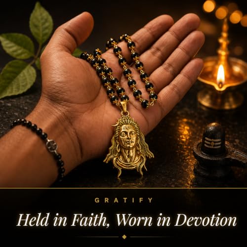Image of Gratify Original Karungali Mala 54 Beads (7mm) for Men & Women | Authentic Black Ebony Wood Mala with Gold Plated Metal Caps | Spiritual Necklace for Meditation, Prayer, Energy Balance & Positive Vibes