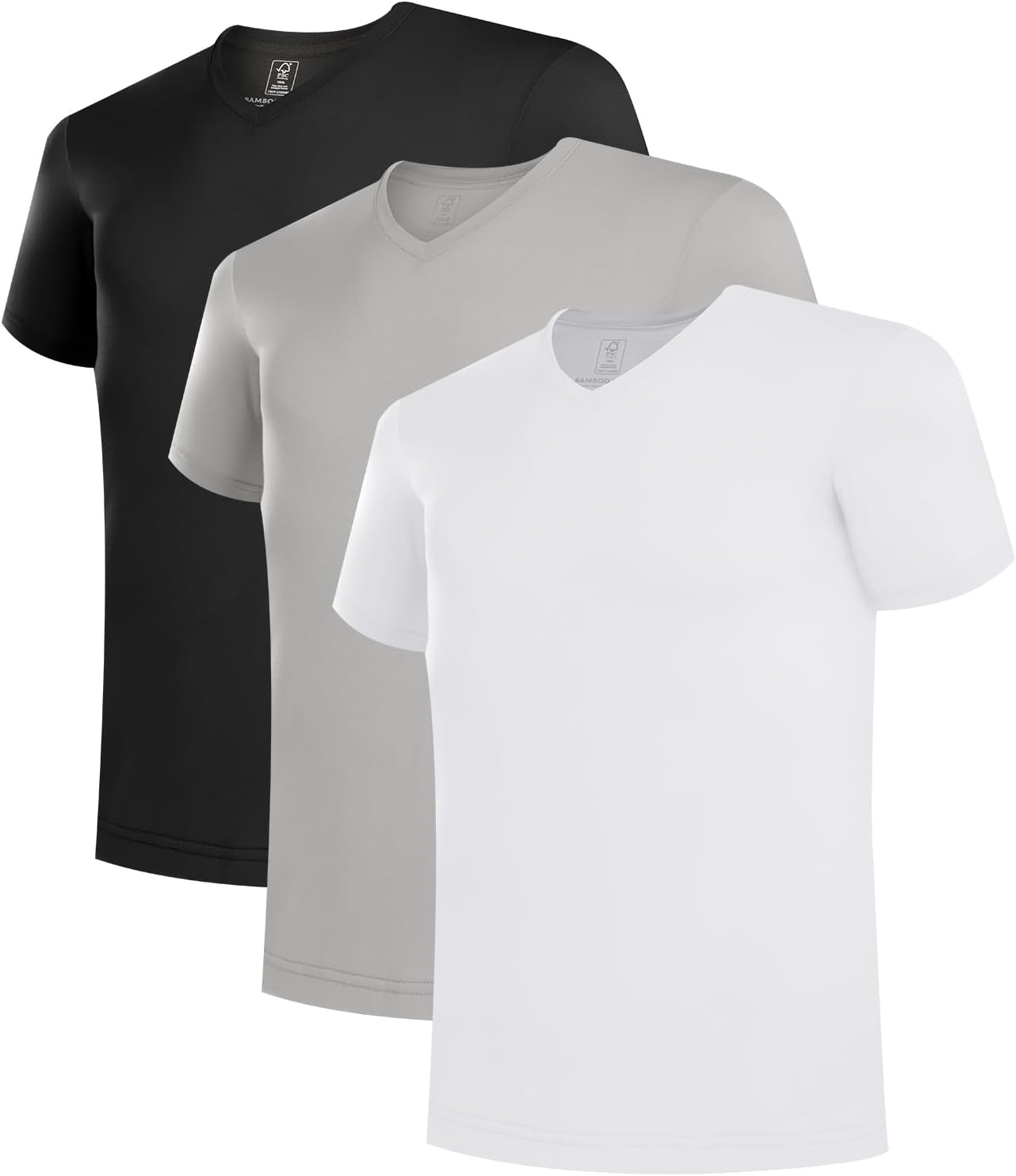 BAMBOO COOL Men's Undershirts V Neck, Slim Fit Moisture Wicking White T Shirts for Men, Breathable Soft Stretch Tees 3 Pack