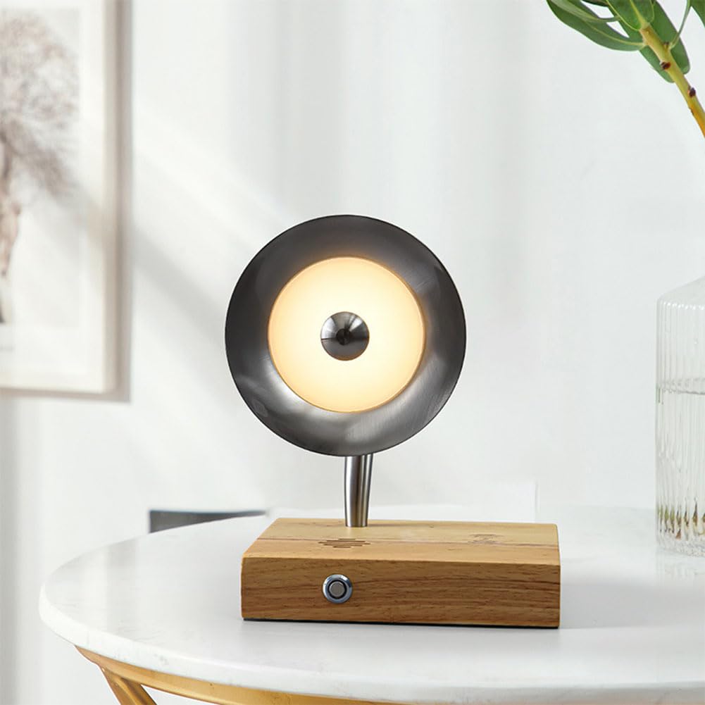 Nachttischlampe mit Bluetooth Lautsprecher LED Holz Tischlampe mit Wireless Charger Touch Dimmmodi Night Light Table Musikbox Intelligente Induktive Ladestation Vintage Leseleuchte,B