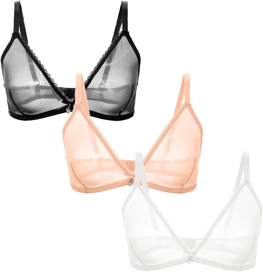 Women Sheer Mesh Transparent Unlined Bra Sexy Wireless Underwear