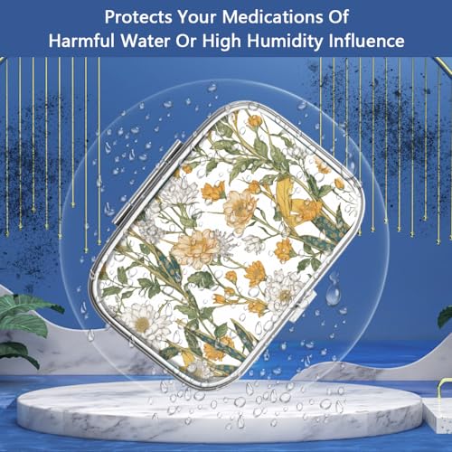 Image of 2 Compartment Pill Box, Portable for Pocket or Handbag, Decorative Metal Pill Box, Vitamin Organizer, Unique Gift (1 Piece, 39-Flowers Pinck)