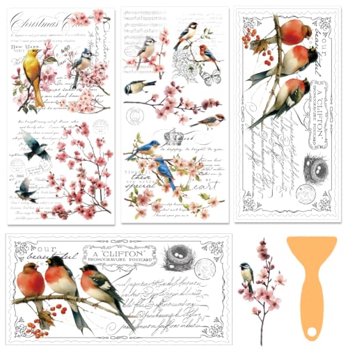 BEUNITONE 3 Sheets Vintage Rub on Transfers for Crafts and Furniture Floral and Birds Cold IOD Transfers Sticker Rub on Transfer Furniture Decals Sticker for Wood Glass Desk DIY Home Decor 11.8x5.9
